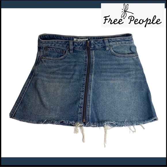 FREE PEOPLE ZIP UP BOHO DENIM SKIRT Sz 27 - Picture 8 of 13